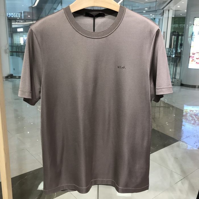 依文诺丁山男士灰咖色半袖T恤纯桑蚕丝面料圆领短袖吊牌价2980元