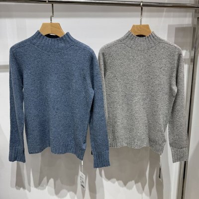 依文杰奎普瑞女士绵羊毛超柔无痕蓝灰色半高领针织毛衫专柜880元