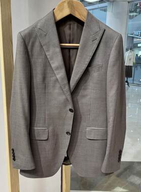 依文诺丁山男士商务高档绵羊毛桑蚕丝戗驳领咖啡色西服专柜7680元