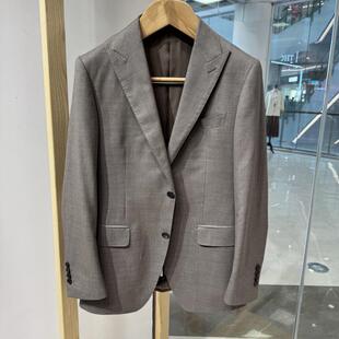 依文诺丁山男士 商务高档绵羊毛桑蚕丝戗驳领咖啡色西服专柜7680元