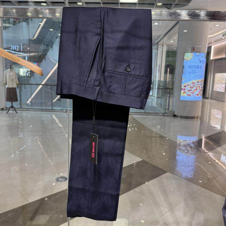 依文诺丁山男士中国风修身意大利杰诺尼羊毛藏蓝色春夏季薄款西裤