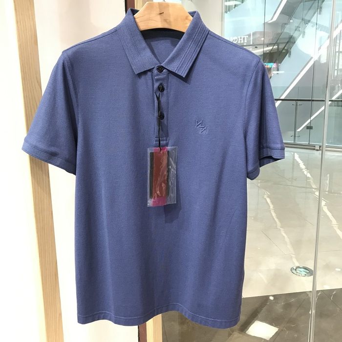 依文诺丁山男士商务棉桑蚕丝翻领牛仔蓝半袖短袖T恤polo衫1880元