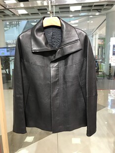 诺丁山新款折扣男士商务尊贵大翻领羊皮黑色皮衣皮夹克吊牌价6980