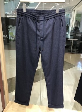 依文诺丁山新款男士腰绳藏蓝色休闲裤春秋冬款运动裤吊牌价1380元