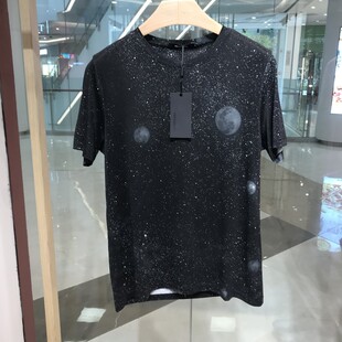 依文诺丁山正品男士时尚休闲圆领夏季凉感莱赛尔黑色T恤半袖短袖