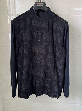 依文诺丁山男士中国风提花棉＋桑蚕丝黑色立领开衫衬衫T恤2280元