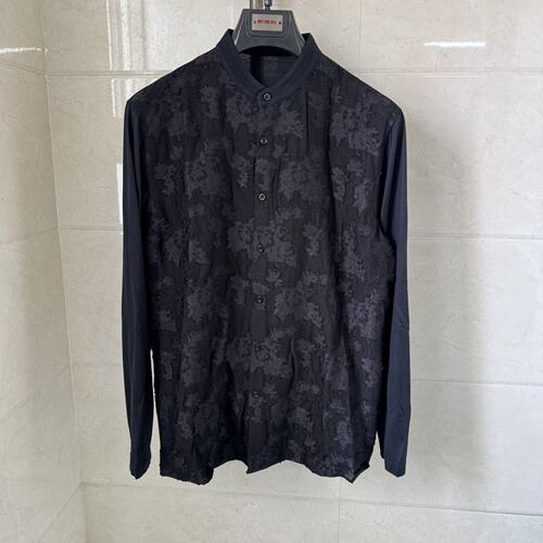 依文诺丁山男士中国风提花棉＋桑蚕丝黑色立领开衫衬衫T恤2280元