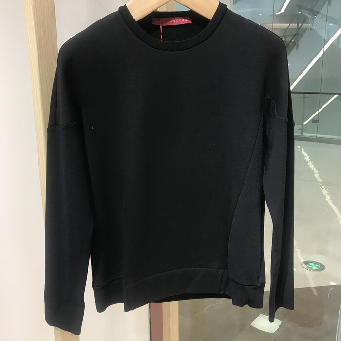 依文女装evecina女士商务时尚高档长袖圆领黑色t恤卫衣专柜价980
