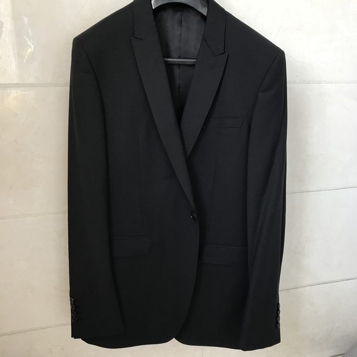 依文诺丁山男士商务绵羊毛纤维暗纹路黑色西服套西吊牌价3980元