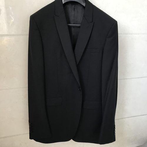依文诺丁山男士商务绵羊毛纤维暗纹路黑色西服套西吊牌价3980元