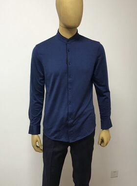 依文正品男士商务时尚桑蚕丝＋羊毛＋棉春秋款长袖兰色开衫T恤
