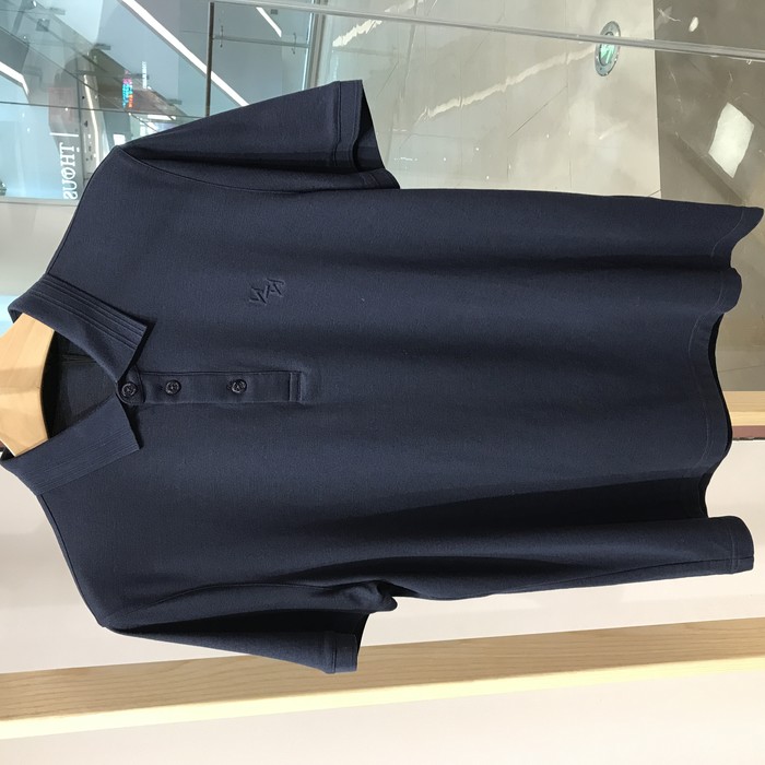 依文诺丁山男士商务棉桑蚕丝翻领藏蓝色半袖短袖T恤polo衫1880元