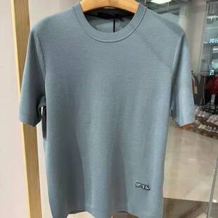 依文诺丁山男士商务绵羊毛纤维半袖短袖灰绿色毛衫吊牌价1680元