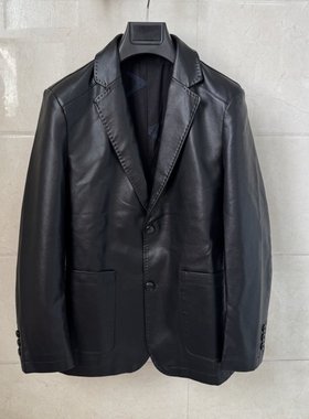 威尚梵恩斯男士商务休闲真皮西装领黑色绵羊皮衣夹克吊牌价4599元