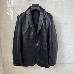 领黑色绵羊皮衣夹克吊牌价4599元 威尚梵恩斯男士 商务休闲真皮西装