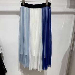 依文EVE CINA女士商务显瘦职业上班灰蓝色半身裙百褶裙子专柜同款