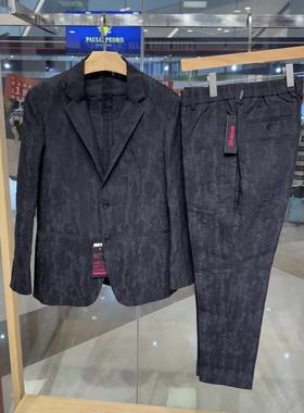 依文诺丁山男士商务意大利比耶拉世家面料暗纹黑色西服套西4980元