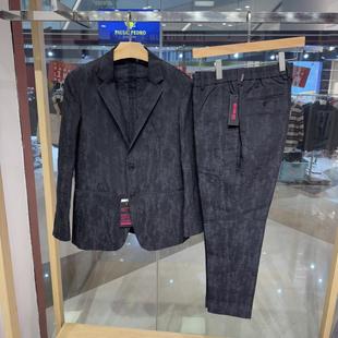 依文诺丁山男士商务意大利比耶拉世家面料暗纹黑色西服套西4980元