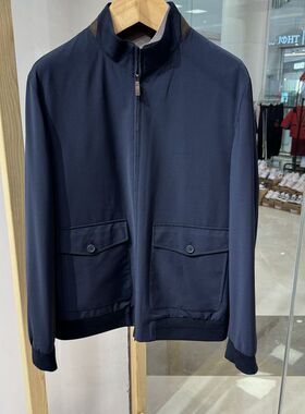 依文男士商务休闲秋款蓝色绵羊毛意大利立领外套夹克吊牌价3280元
