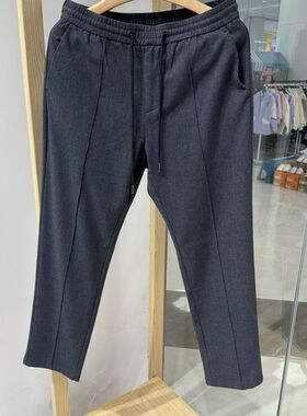 依文诺丁山男士商务休闲弹腰拉绳秋冬深灰色运动休闲裤吊牌1380元