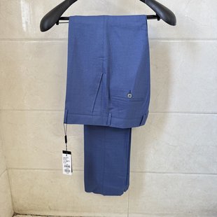 依文男士商务高档上班通勤羊毛混纺微弹浅蓝色西裤专柜同款1100元