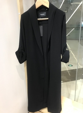 依文女装诺丁山商务高档职场黑色气质春夏高档大风衣吊牌价3980元