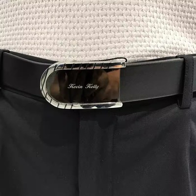 依文男士高端凯文凯利纯牛皮平滑扣黑色皮带腰带专柜同款1180元