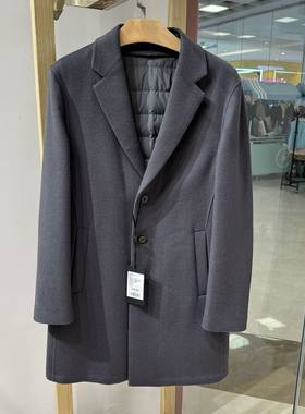 诺丁山男士商务防雪白鹅绒羊毛羽绒灰色西装领毛呢大衣吊牌6980元