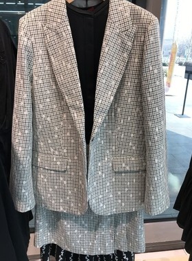 依文EVE CINA女装高档咖绿色西服短裙女士职业套装吊牌价2098元