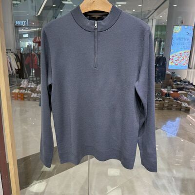 依文男士商务高档绵羊毛拉链银灰色圆领毛衫毛衣针织衫专柜2380元