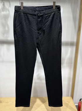 依文诺丁山男士秋冬款松紧腰拉绳小直筒舒适羊毛黑色休闲裤1680元