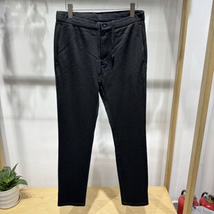 依文诺丁山男士秋冬款松紧腰拉绳小直筒舒适羊毛黑色休闲裤1680元