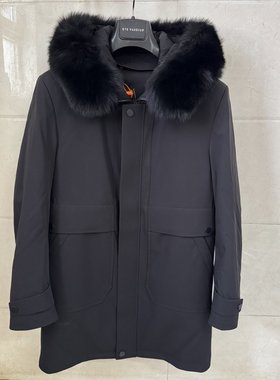 威尚男士商务狐狸毛领獭兔毛内胆厚中长款派尼克服21999元专柜款