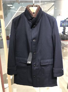 依文羽绒服中长款羊毛皮领保暖抗寒男士白鸭绒内胆羊毛意大利进口