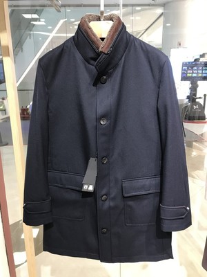 依文羽绒服中长款羊毛皮领保暖抗寒男士白鸭绒内胆羊毛意大利进口