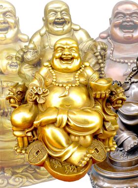 祥狮坐弥勒佛像纯铜摆件家居店铺门店工艺品弥勒佛吉祥铜制精工