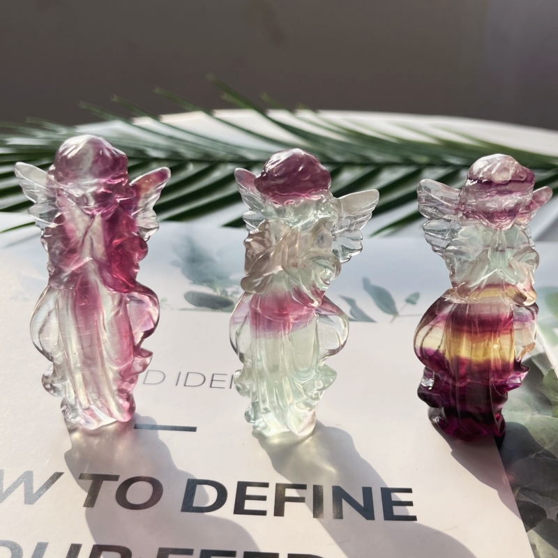 天然萤石原石雕刻打磨祈祷天使