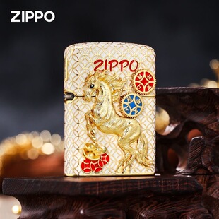 zippo打火机正品 镀金珐琅贴章马到成功 煤油防风机男士收藏礼物
