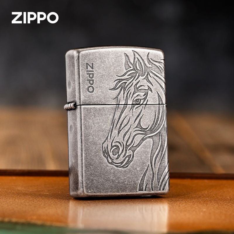zippo打火机古银蚀刻马到成功