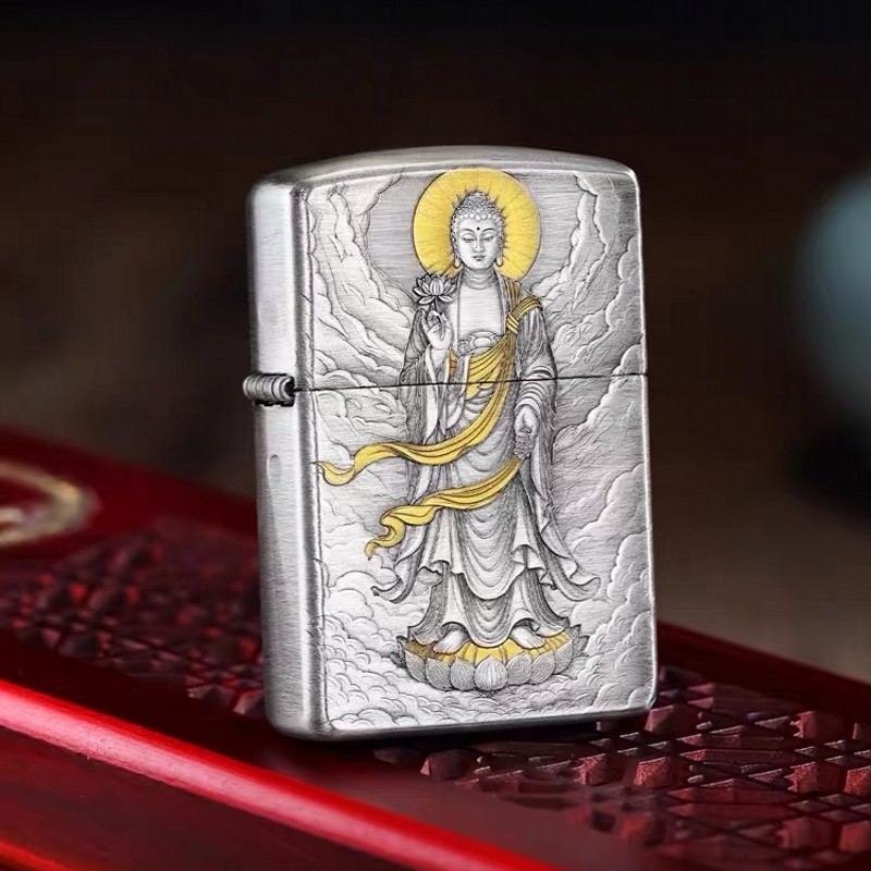 zippo打火机盔甲熏银大日如来