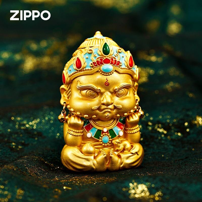 zippo打火机镀金萌趣黄财神