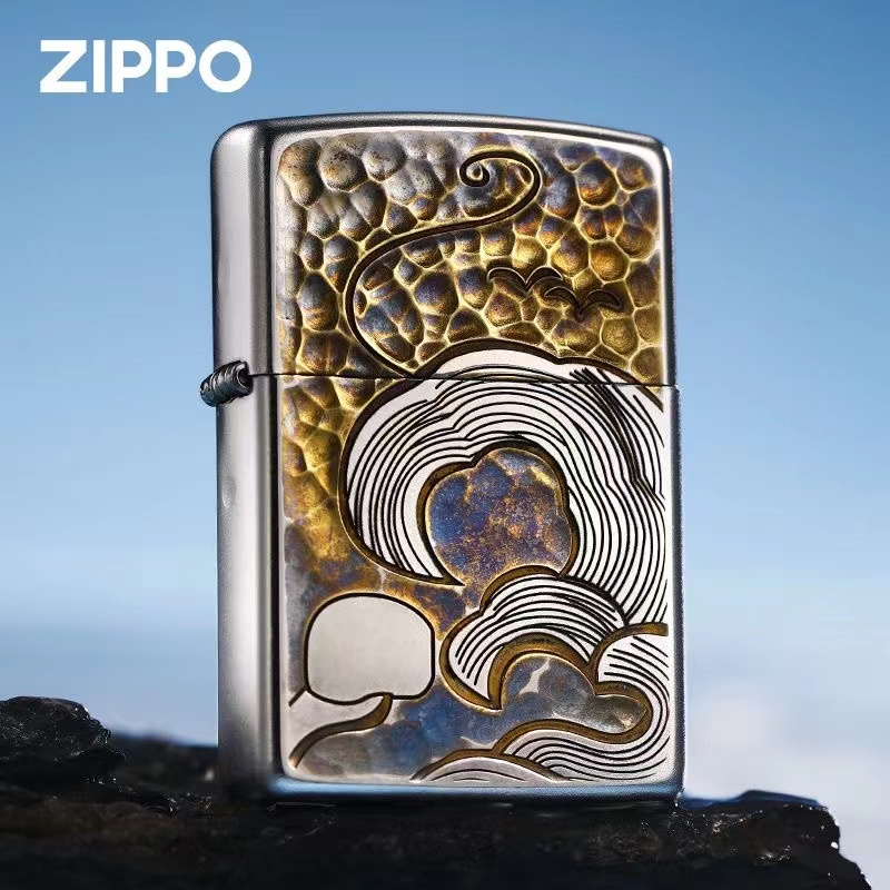 zippo打火机正品原装 磨砂镀铬单面浮雕沧海 煤油机防风男士礼物