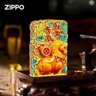 zippo打火机正品 镀金花丝珐琅马上有钱 煤油机防风男士收藏礼物