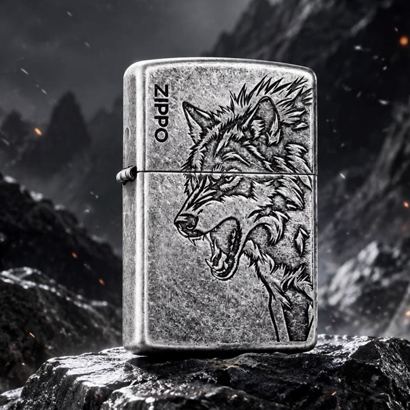 zippo打火机古银雕刻狼图腾