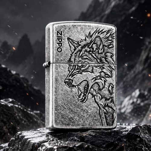 zippo打火机古银雕刻狼图腾