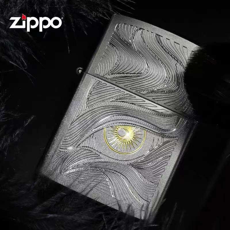 zippo打火机磨砂镀铬秋水含睛