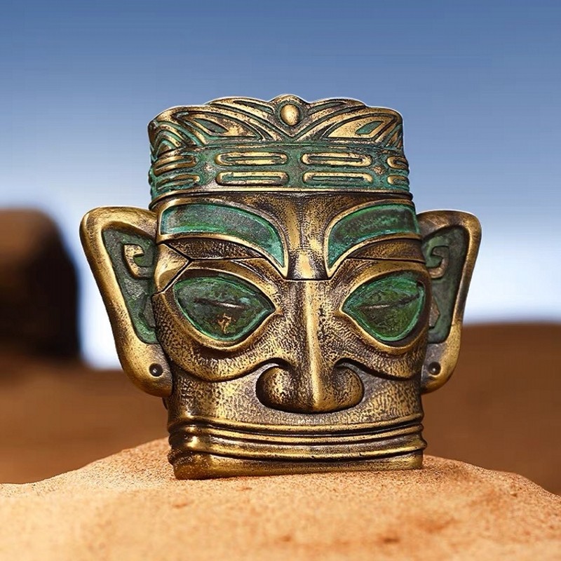zippo打火机青铜三星堆黄金面具