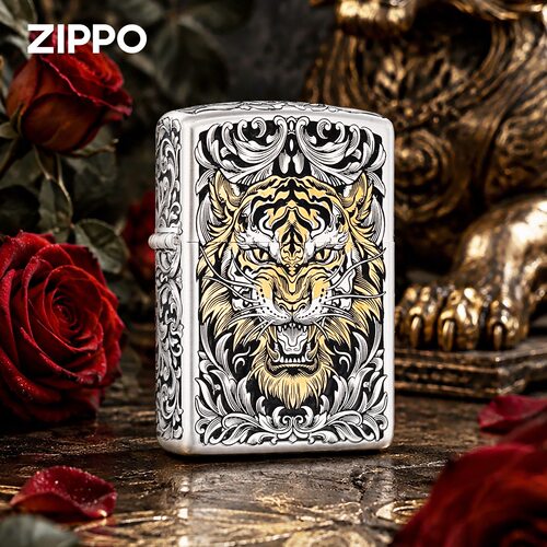 zippo打火机盔甲镭射虎嗅蔷薇