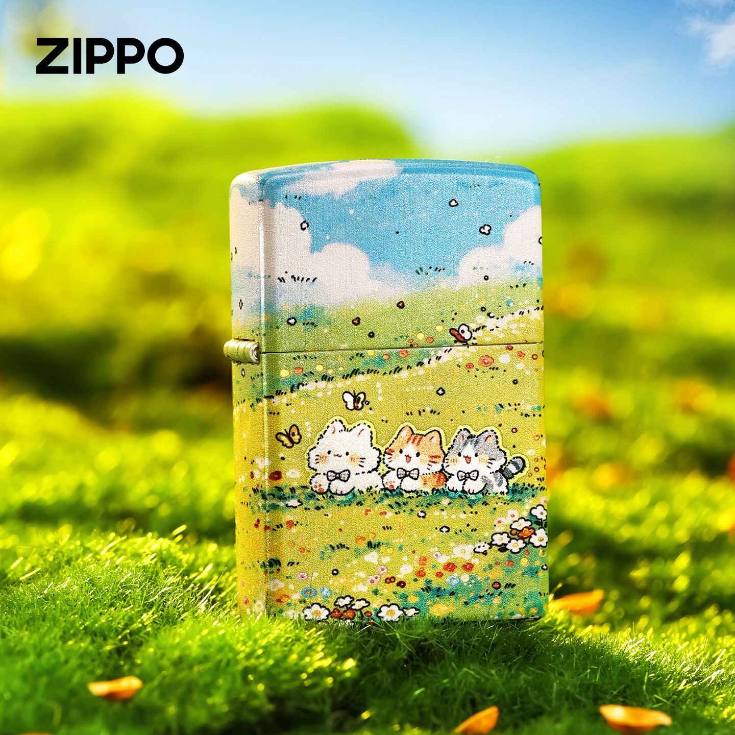 zippo打火机镀银彩印云憩花间