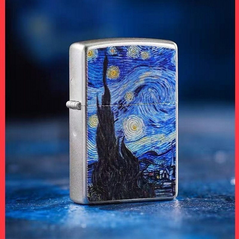 zippo打火机正品原装 电镀炫彩名画星月夜 煤油防风男士收藏礼物